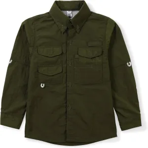 OCHENTA Boys' Button Down Long Sleeve Fishing Shirt Quick-Dry UV Sun Protection Outdoor Tops