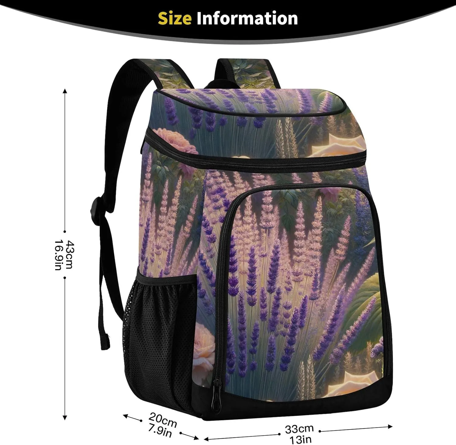 ODAWA Cooler Backpack Waterproof Beach Cooler Bag Lavenders Sunflowers Roses Lunch Backpack Lightweight Camping Bags