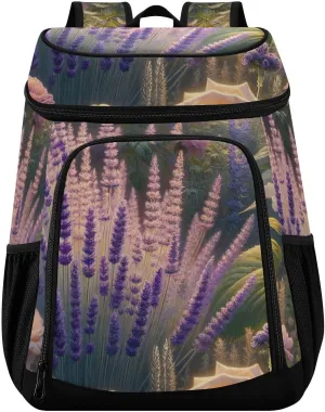 ODAWA Cooler Backpack Waterproof Beach Cooler Bag Lavenders Sunflowers Roses Lunch Backpack Lightweight Camping Bags