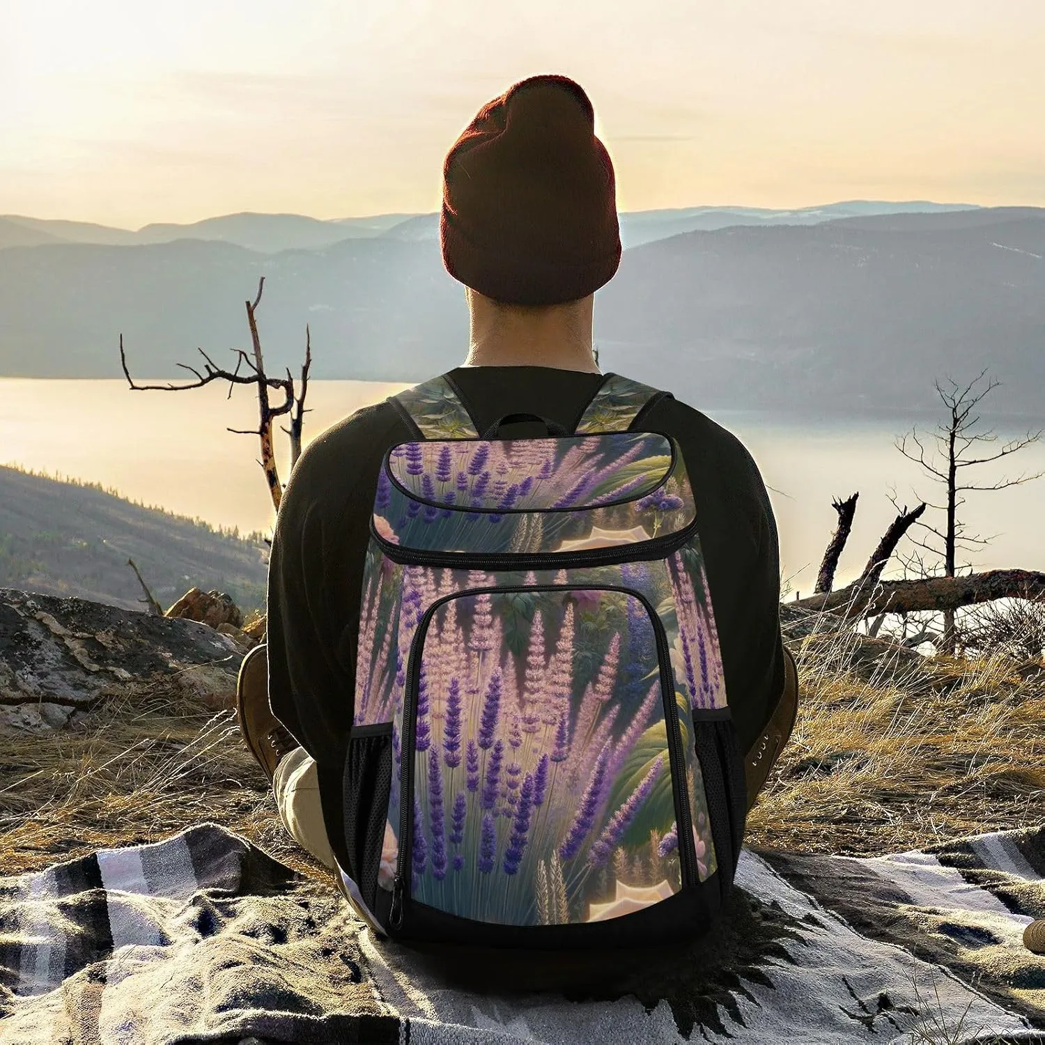 ODAWA Cooler Backpack Waterproof Beach Cooler Bag Lavenders Sunflowers Roses Lunch Backpack Lightweight Camping Bags