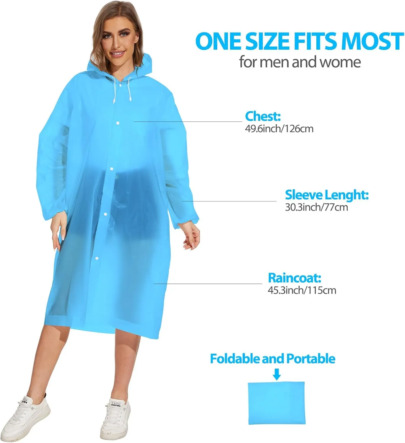 OFFITECTURE 2-Pack Reusable Rain Ponchos for Adults - Hooded Raincoats for Women/Men with Drawstring