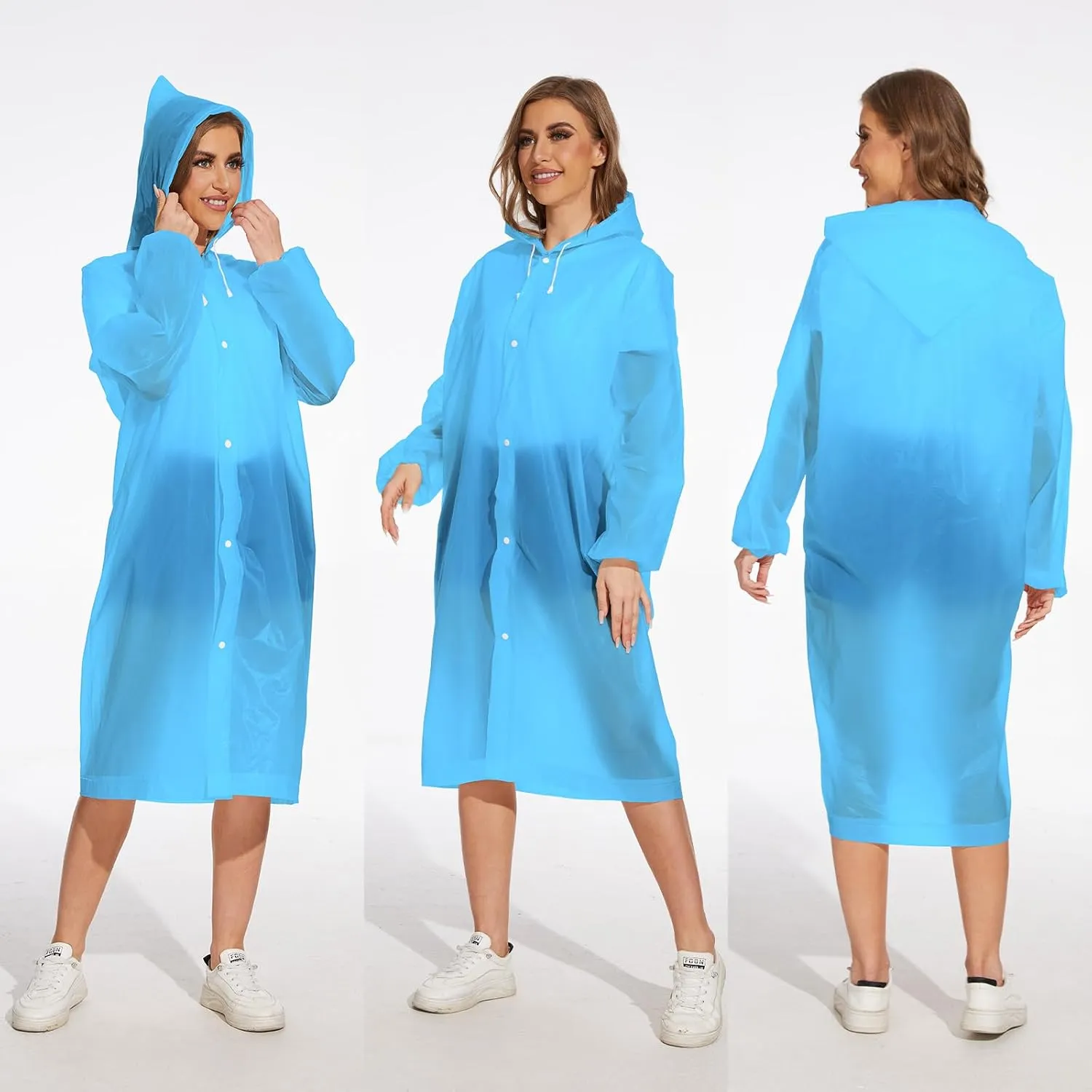 OFFITECTURE 2-Pack Reusable Rain Ponchos for Adults - Hooded Raincoats for Women/Men with Drawstring