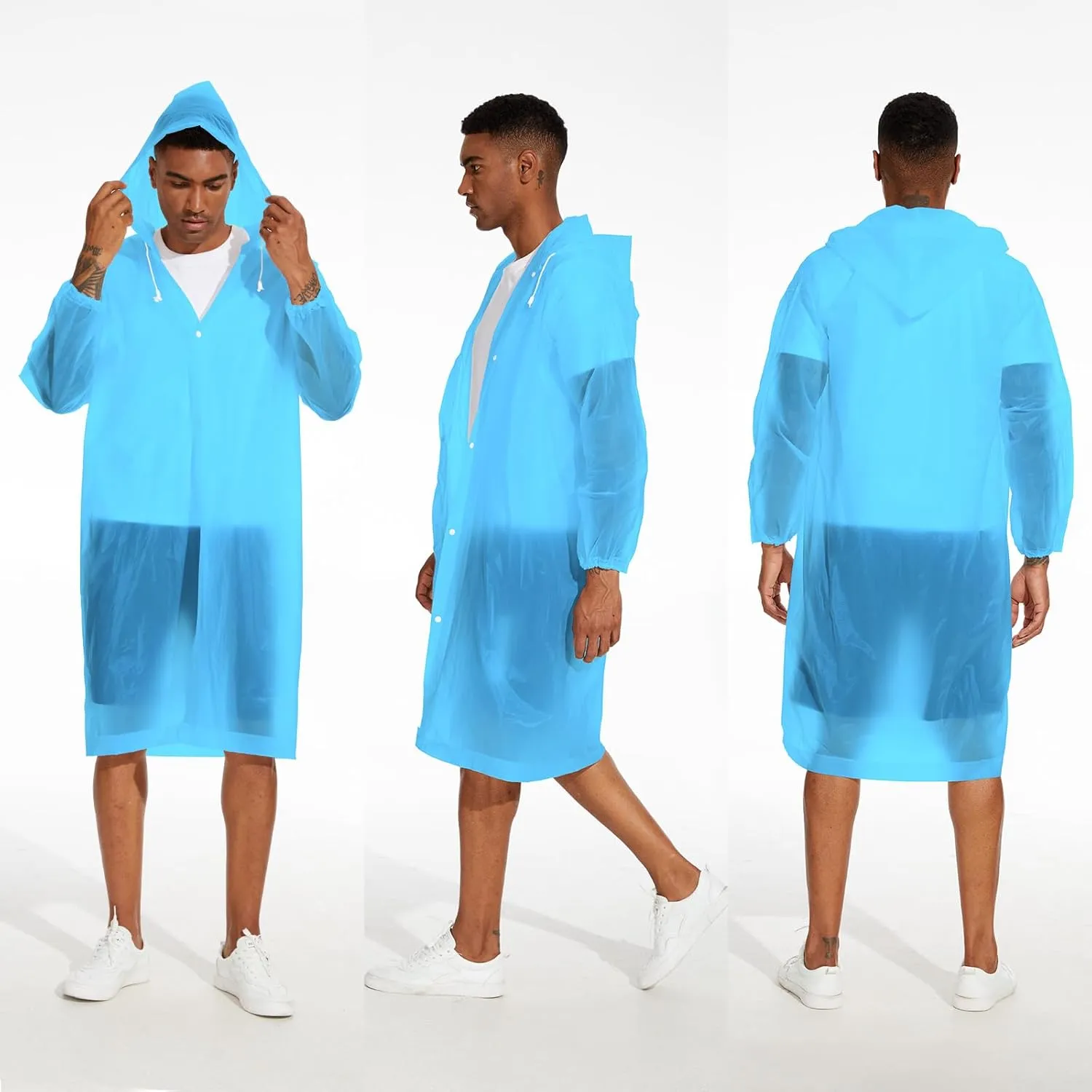 OFFITECTURE 2-Pack Reusable Rain Ponchos for Adults - Hooded Raincoats for Women/Men with Drawstring