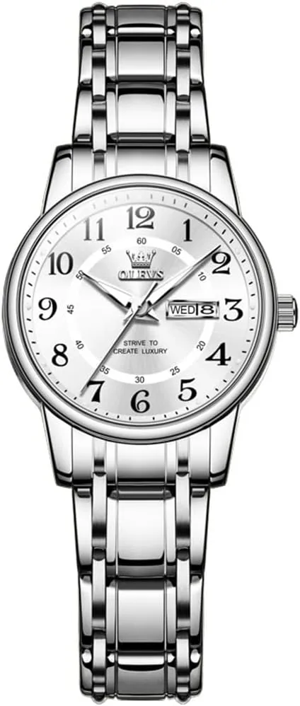 OLEVS Watches for Women, Womens Silver Dress Waterproof Two Tone Analog Stainless Steel Luxury Fashion Arabic Numerals Dainty Watch, Ladies Watches for Small Wrists with Date Gold Black Number Dial