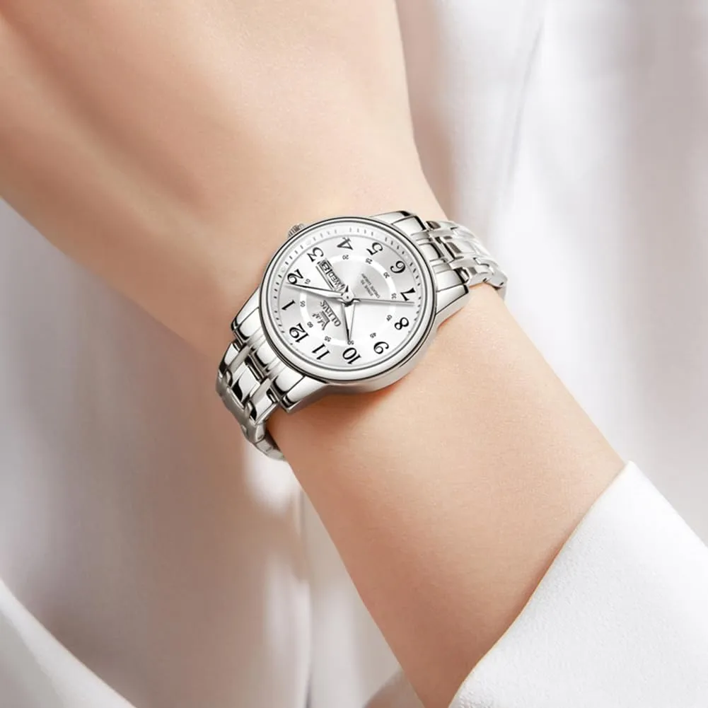 OLEVS Watches for Women, Womens Silver Dress Waterproof Two Tone Analog Stainless Steel Luxury Fashion Arabic Numerals Dainty Watch, Ladies Watches for Small Wrists with Date Gold Black Number Dial