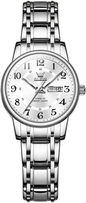 OLEVS Watches for Women, Womens Silver Dress Waterproof Two Tone Analog Stainless Steel Luxury Fashion Arabic Numerals Dainty Watch, Ladies Watches for Small Wrists with Date Gold Black Number Dial