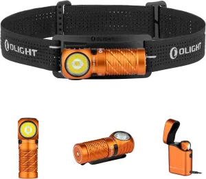 OLIGHT Perun 3 Mini Premium Headlamp 1250 Lumens Flashlight with Type-C Charging Box, Rechargeable Headlight with Red Light Option,Perfect for Working, Hiking, Camping and Climbing (Orange)