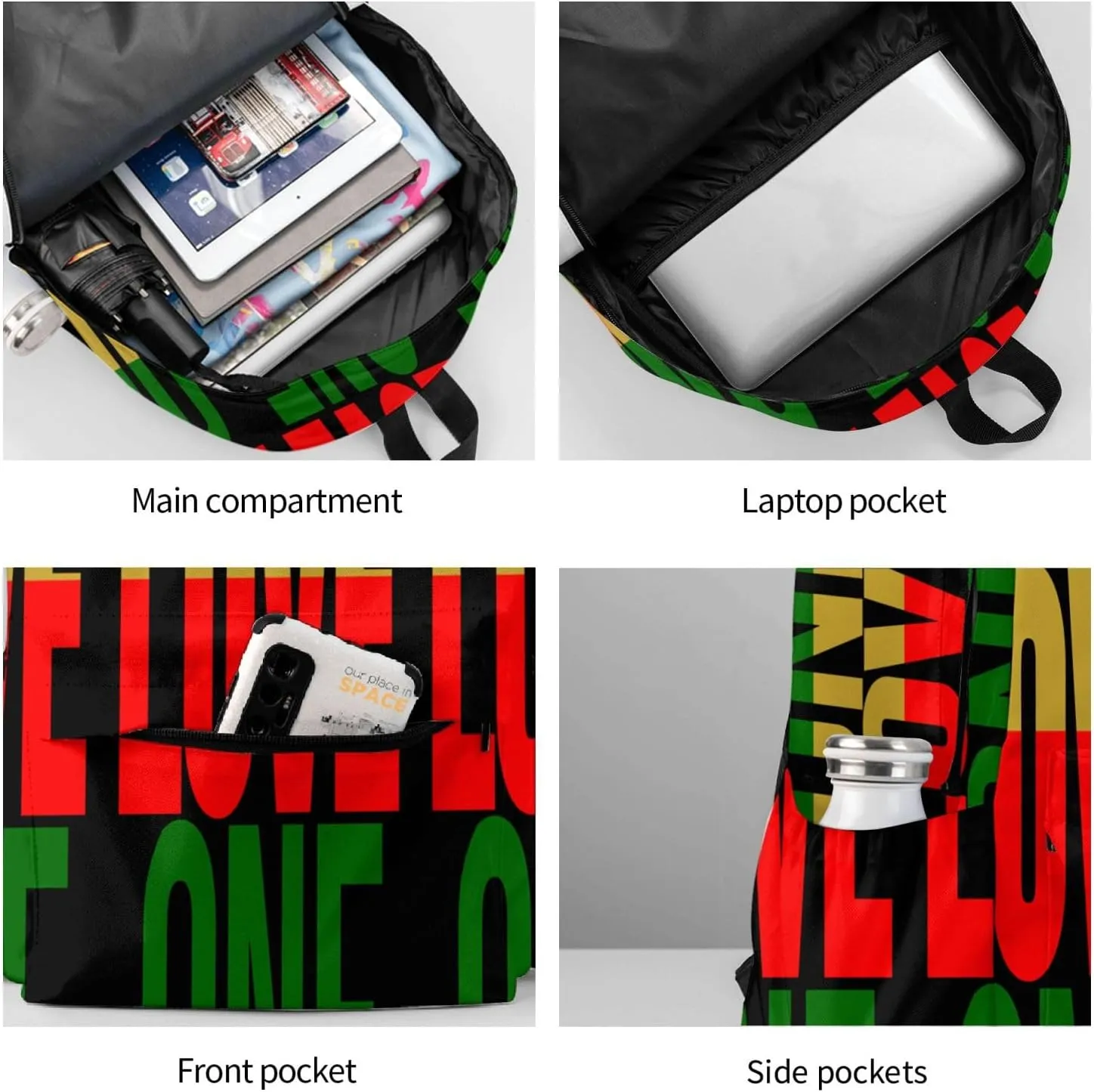 One Loves Jamaican Rasta Reggae Casual Backpacks Large Travel Backpack Laptop Rucksack Sports Daypack Adjustable Strap Bag for Camping Hiking