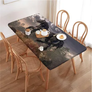 OOzie Blue Rectangular Table Covers, Couple Horses Running on Plowed Field in Stormy Elastic Tablecloth for Rectangle Table for Outdoor Picnics Dining Holiday Horses Fits up 4 Foot Tables