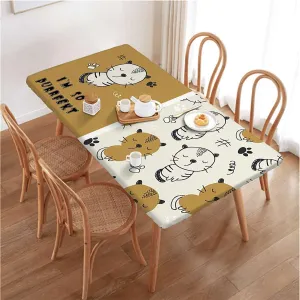 OOzie Charcoal Grey Gold Elastic Edge Fitted Tablecloth, Cartoon Rustic Animal Illustration Waterproof Wipeable Table Covers for Indoor, Outdoor,for 4 Foot Tables Animal