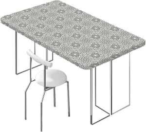 OOzie Charcoal Grey White Elastic Fitted Tablecloth Mixed Florets Pattern Abstract Buds Table Cloth for Indoor Outdoor Picnic Parties Floral Fits up 4 Foot Tables