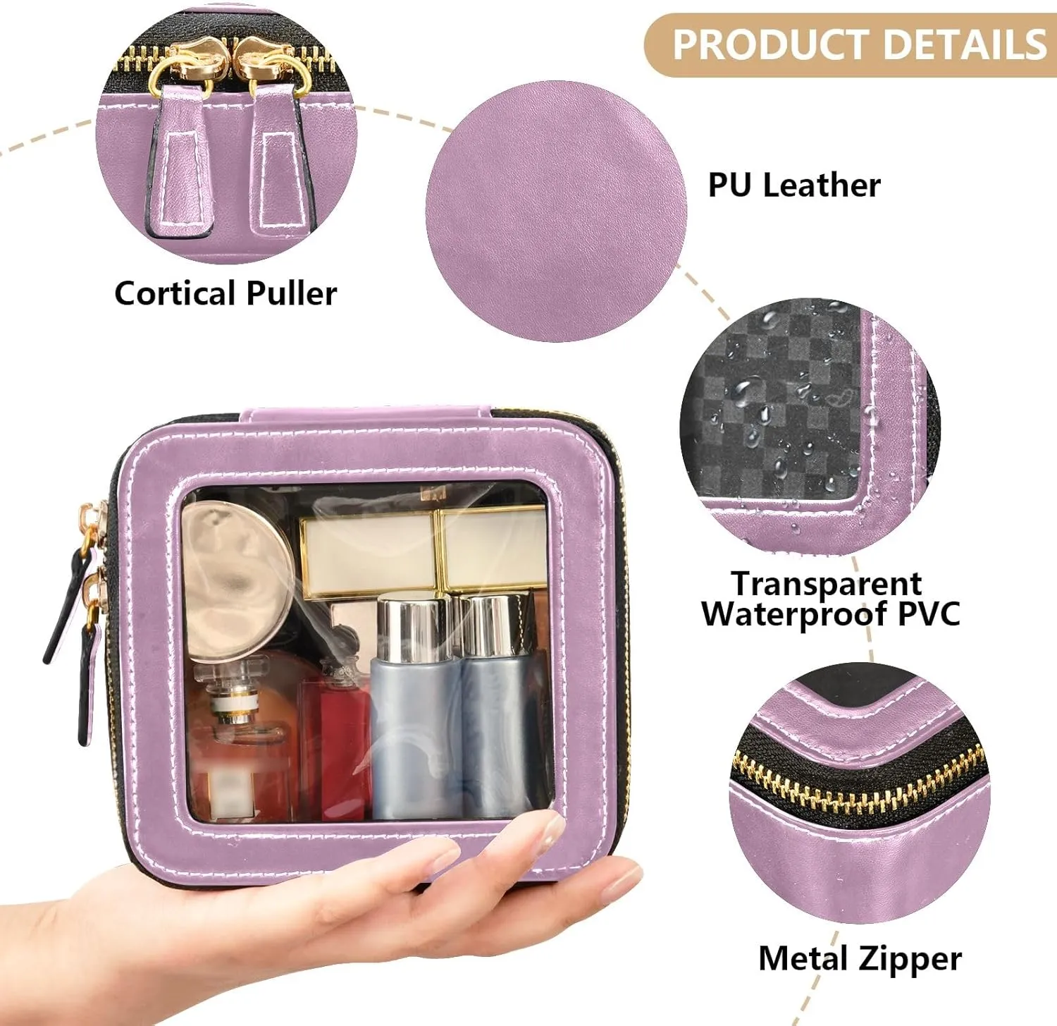 Opera Mauve Clear Toiletry Bag Makeup Case Bag with Zippers and Clear Windows Make Up Organizer Case for Backpack