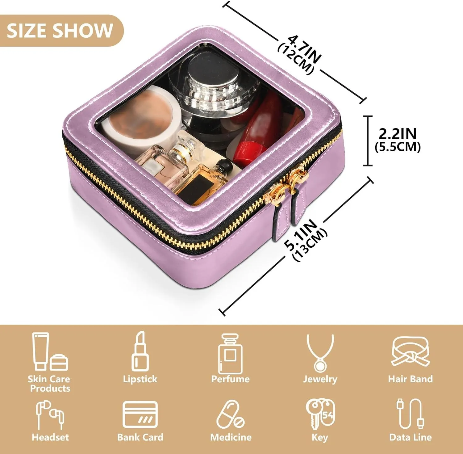 Opera Mauve Clear Toiletry Bag Makeup Case Bag with Zippers and Clear Windows Make Up Organizer Case for Backpack