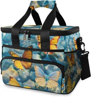 Orange Butterfly Tropical Butterflies Cooler Bag Insulated Cooler Soft Sided Cooler 24 Can Portable Picnic Bag Large Leakproof Lunch Bag Box for Beach Grocery Camping Travel Car Men Women