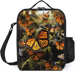 Orange Monarch Butterflies Lunch Bag for Women Men Lunch Box with Front Pocket Insulated Lunch Tote Bag for Office Work