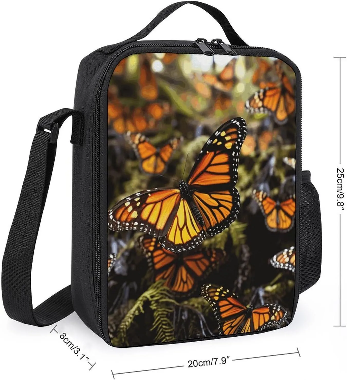 Orange Monarch Butterflies Lunch Bag for Women Men Lunch Box with Front Pocket Insulated Lunch Tote Bag for Office Work