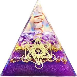 Orgone Pyramid,Amethyst Crystal Pyramid for Positive Energy,Handmade Reiki Orgonite Pyramid,Energy Generator Used for Reduce Stress,Meditation Accessories,Attract Success and Chakra Healing