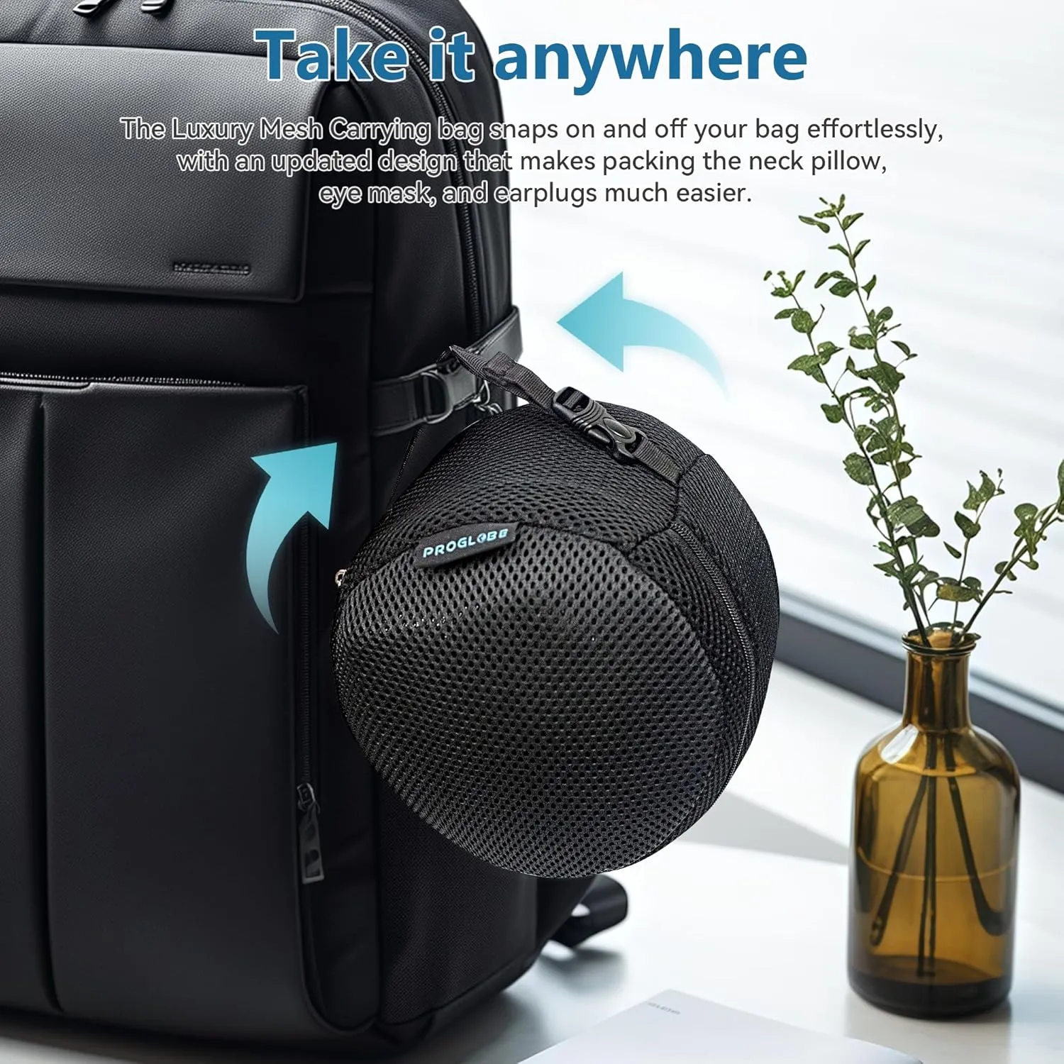 Orthopedic Neck Pillow Travel Neck Pillows for Airplanes, Memory Foam Kit, Updated Resting Material, Airplane Travel Set with 3D Contoured Eye Masks, Earplugs, and Luxury Mesh Bag (Blue)