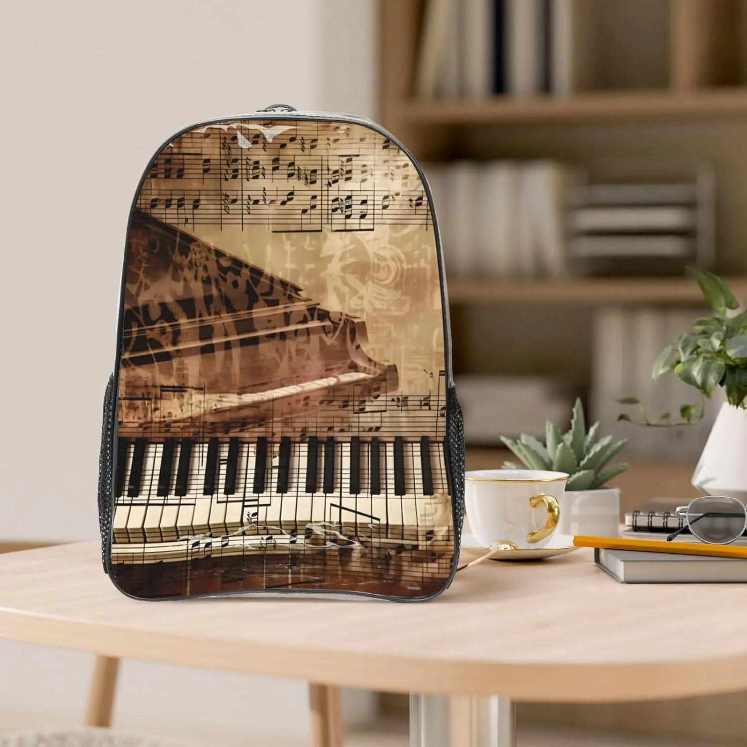 OSAM SPACE Vintage Piano Key Clear Backpack for Stadium Events Heavy Duty PVC Transparent Backpack See Through Bag Large Capacity Clear Backpacks for Women Men (16Inch)