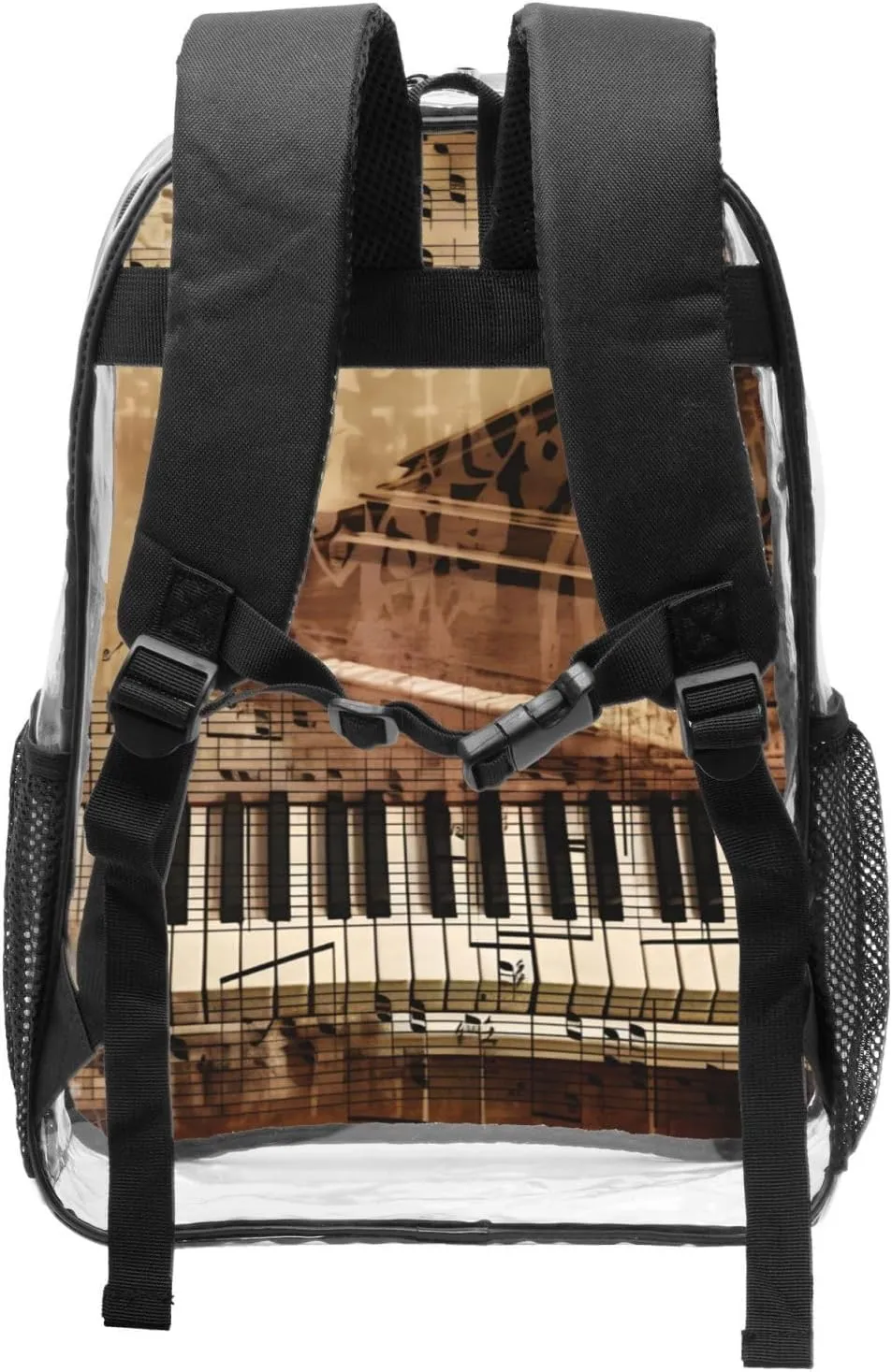 OSAM SPACE Vintage Piano Key Clear Backpack for Stadium Events Heavy Duty PVC Transparent Backpack See Through Bag Large Capacity Clear Backpacks for Women Men (16Inch)