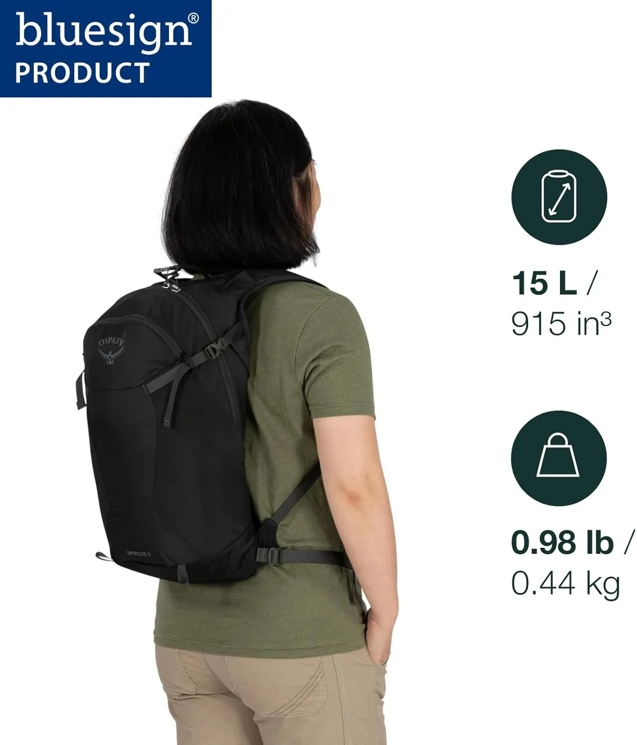 Osprey Sportlite 15L Unisex Hiking Backpack, Dark Charcoal Grey