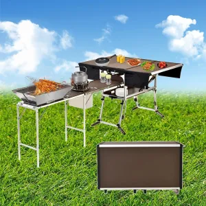 Outdoor Camping Table, Easy to Carry Picnic Folding Table, Equipped with Kitchen Utensils and Stove, Suitable for RV Outdoor Barbecue Cooking (Package 6)