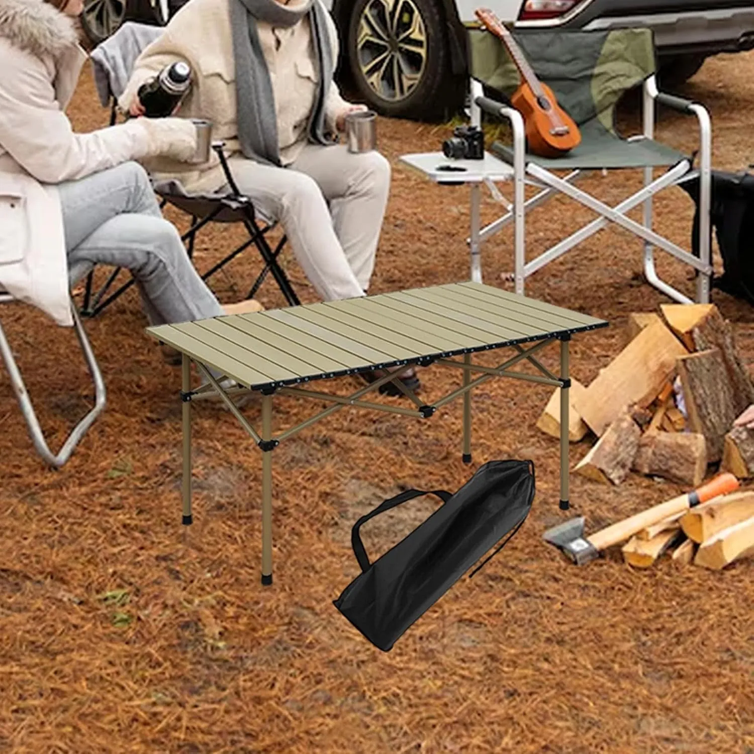 Outdoor Camping Table Easy to Set up Lightweight Side Table 2 to4 Persons for Picnics Tailgating Backyard Bbqs Beach Trips, Beige