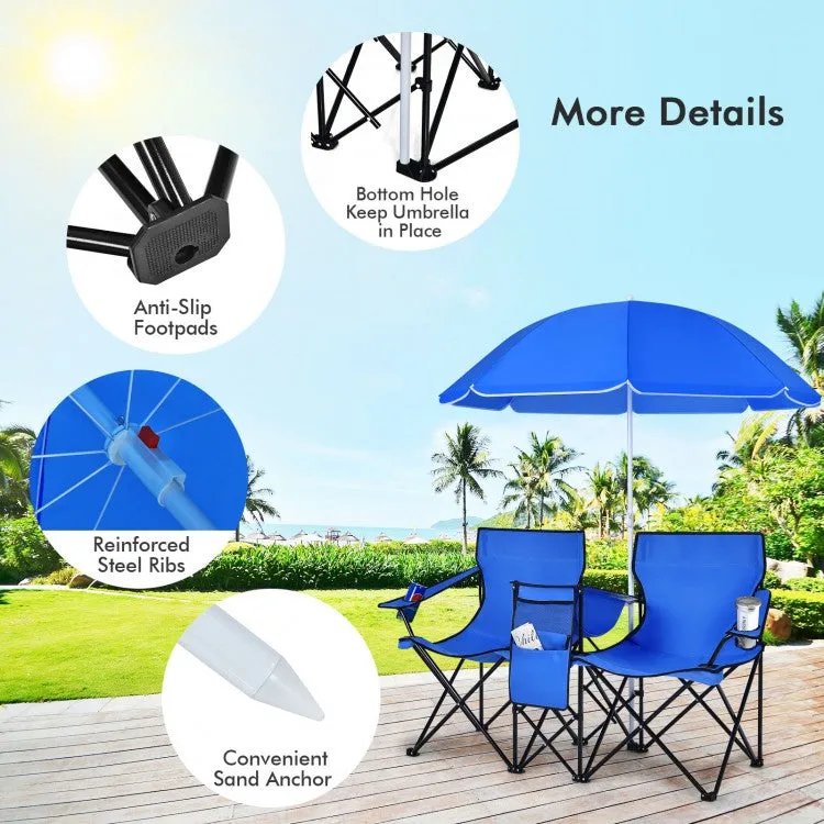 Outdoor Folding Camping Chair with Sunshade Umbrella - Double Chair Suitable for Beach, Camping, and Fishing
