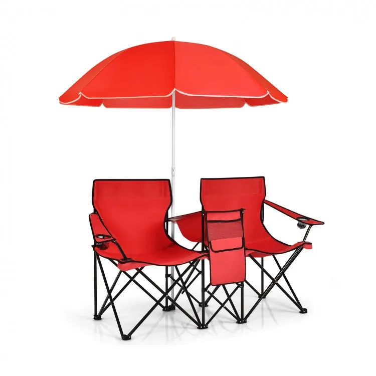 Outdoor Folding Camping Chair with Sunshade Umbrella - Double Chair Suitable for Beach, Camping, and Fishing