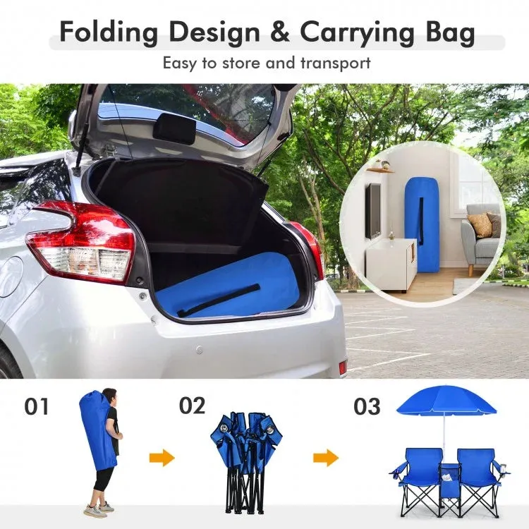 Outdoor Folding Camping Chair with Sunshade Umbrella - Double Chair Suitable for Beach, Camping, and Fishing