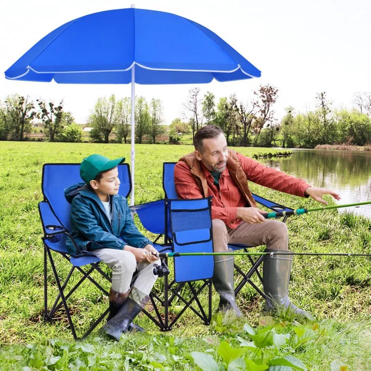 Outdoor Folding Camping Chair with Sunshade Umbrella - Double Chair Suitable for Beach, Camping, and Fishing