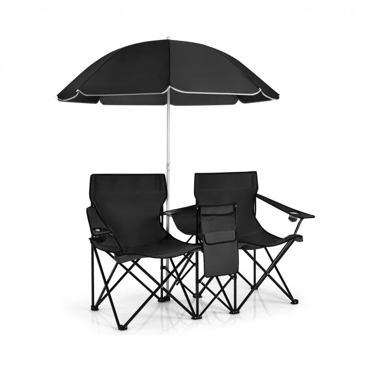 Outdoor Folding Camping Chair with Sunshade Umbrella - Double Chair Suitable for Beach, Camping, and Fishing