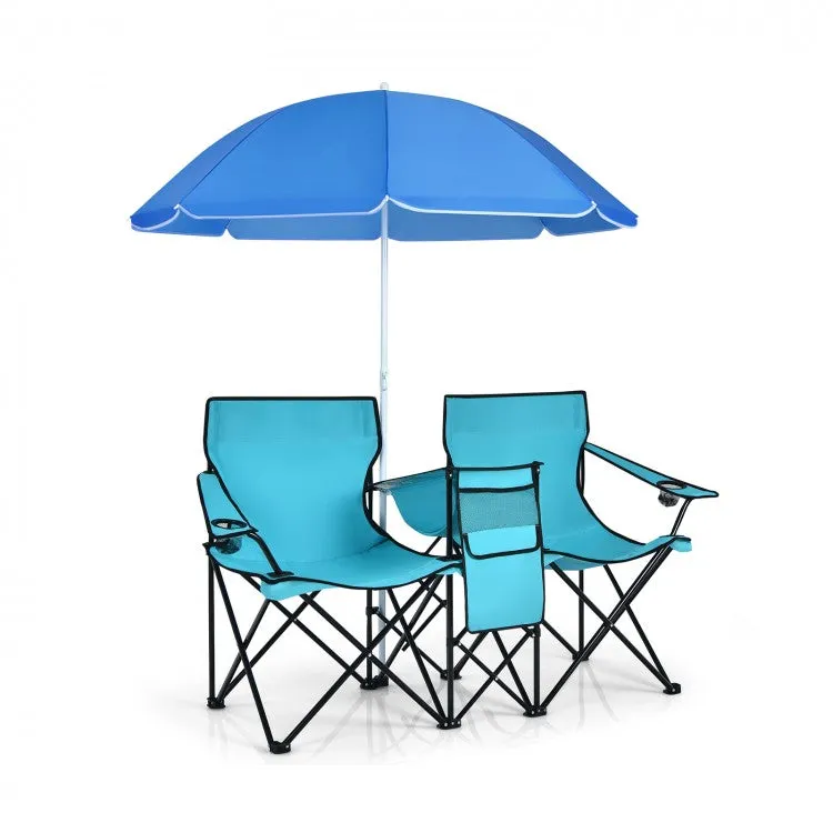 Outdoor Folding Camping Chair with Sunshade Umbrella - Double Chair Suitable for Beach, Camping, and Fishing