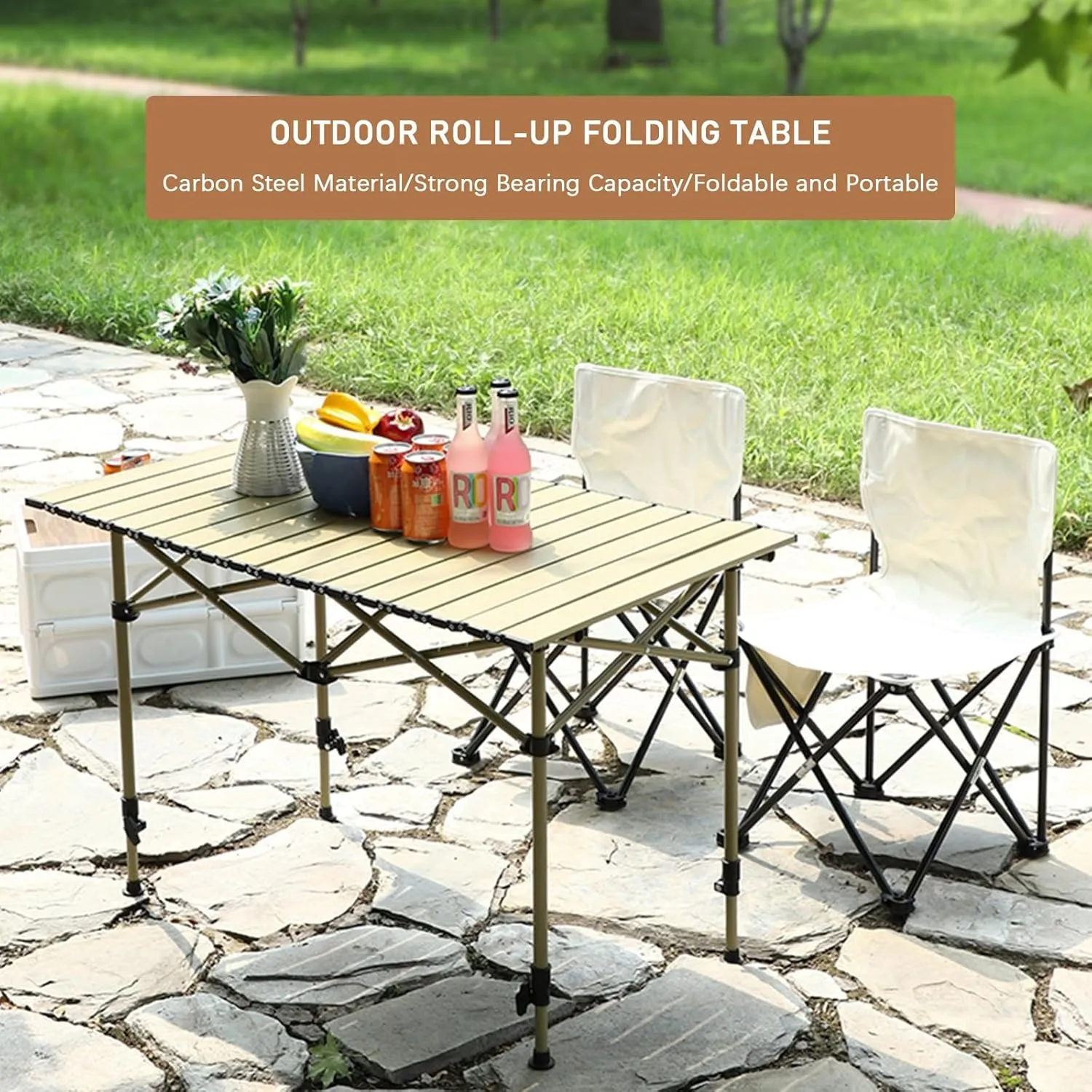 Outdoor Folding Camping Table, Ultralight Aluminum Alloy Roll Up Picnic Table with Storage Bag, Foldable Portable Table Height Adjustable for Beach, Fishing, BBQ, Hiking, 3FT, Black
