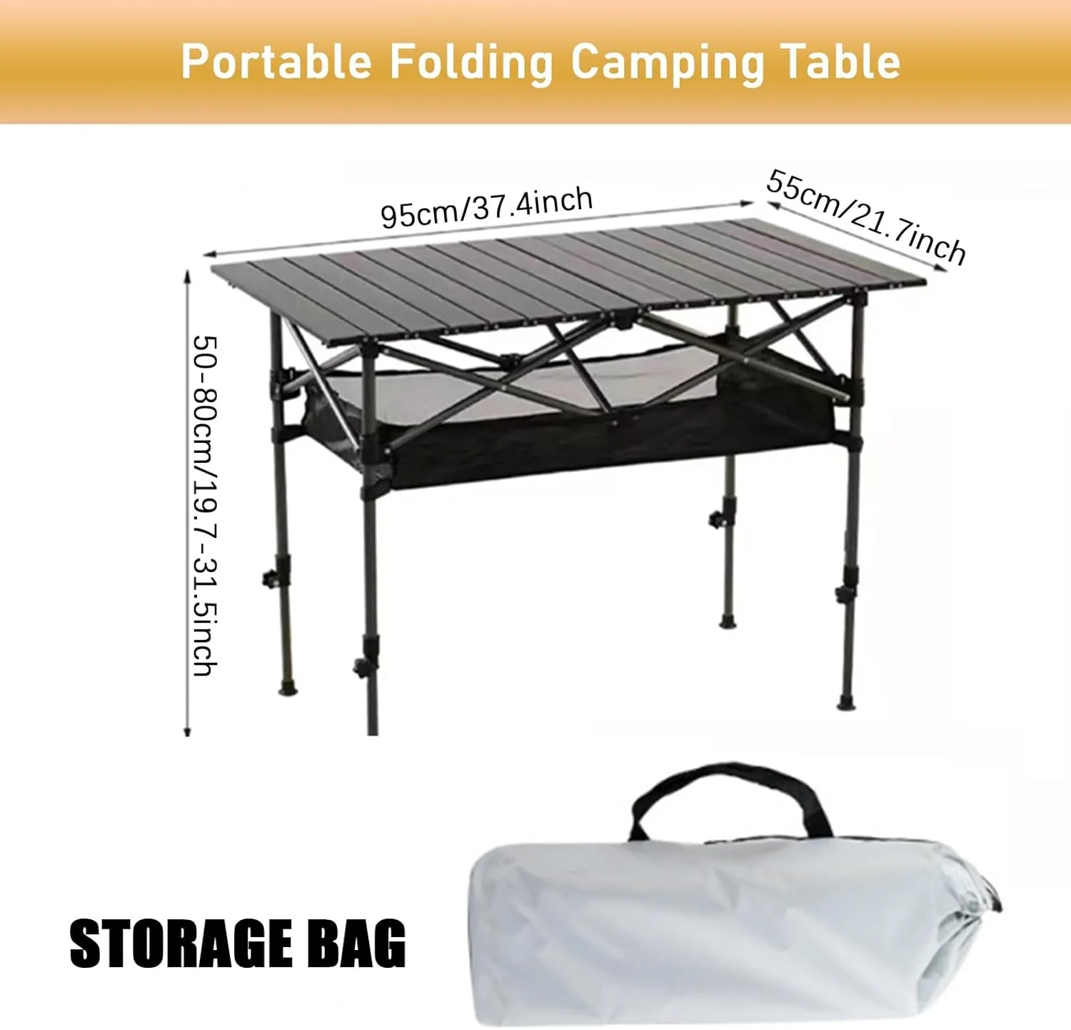 Outdoor Folding Camping Table, Ultralight Aluminum Alloy Roll Up Picnic Table with Storage Bag, Foldable Portable Table Height Adjustable for Beach, Fishing, BBQ, Hiking, 3FT, Black