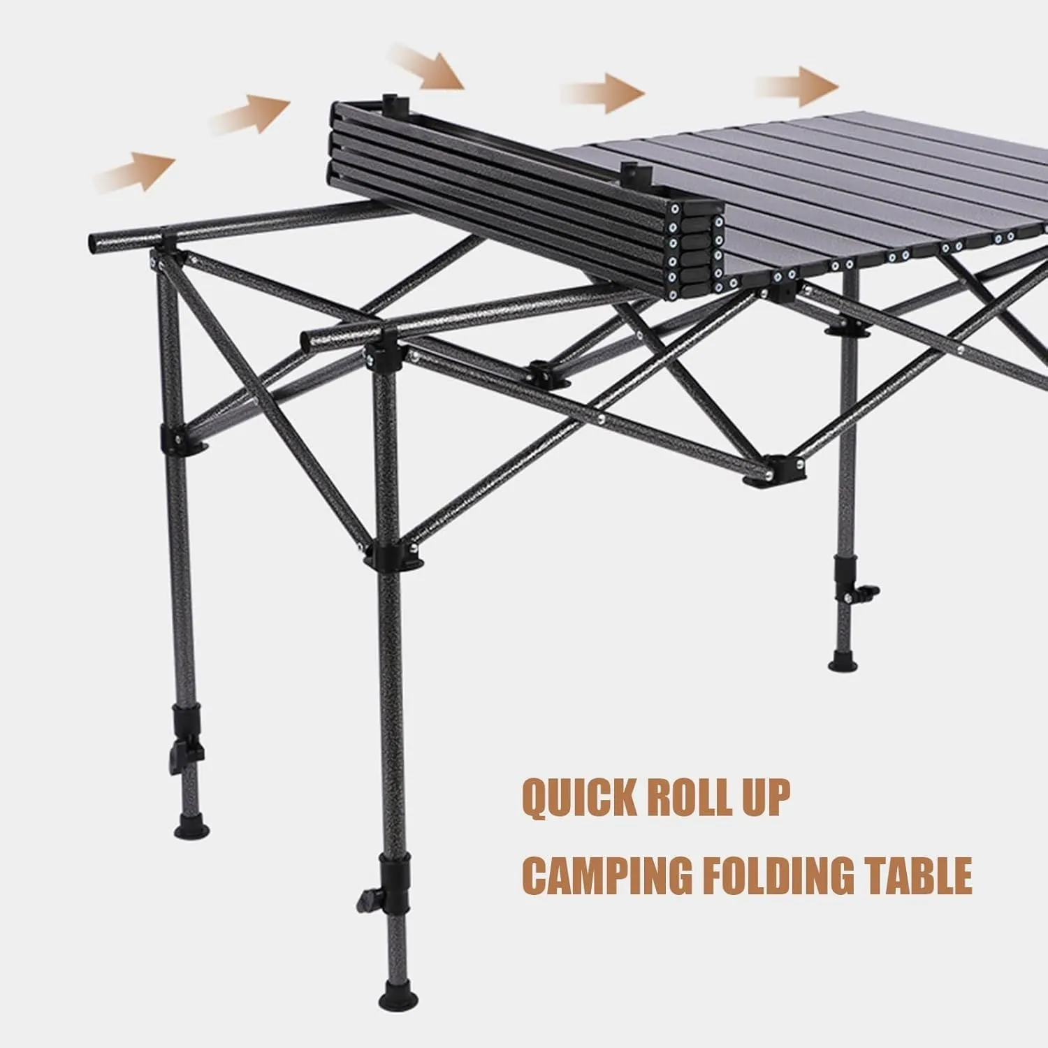 Outdoor Folding Camping Table, Ultralight Aluminum Alloy Roll Up Picnic Table with Storage Bag, Foldable Portable Table Height Adjustable for Beach, Fishing, BBQ, Hiking, 3FT, Black
