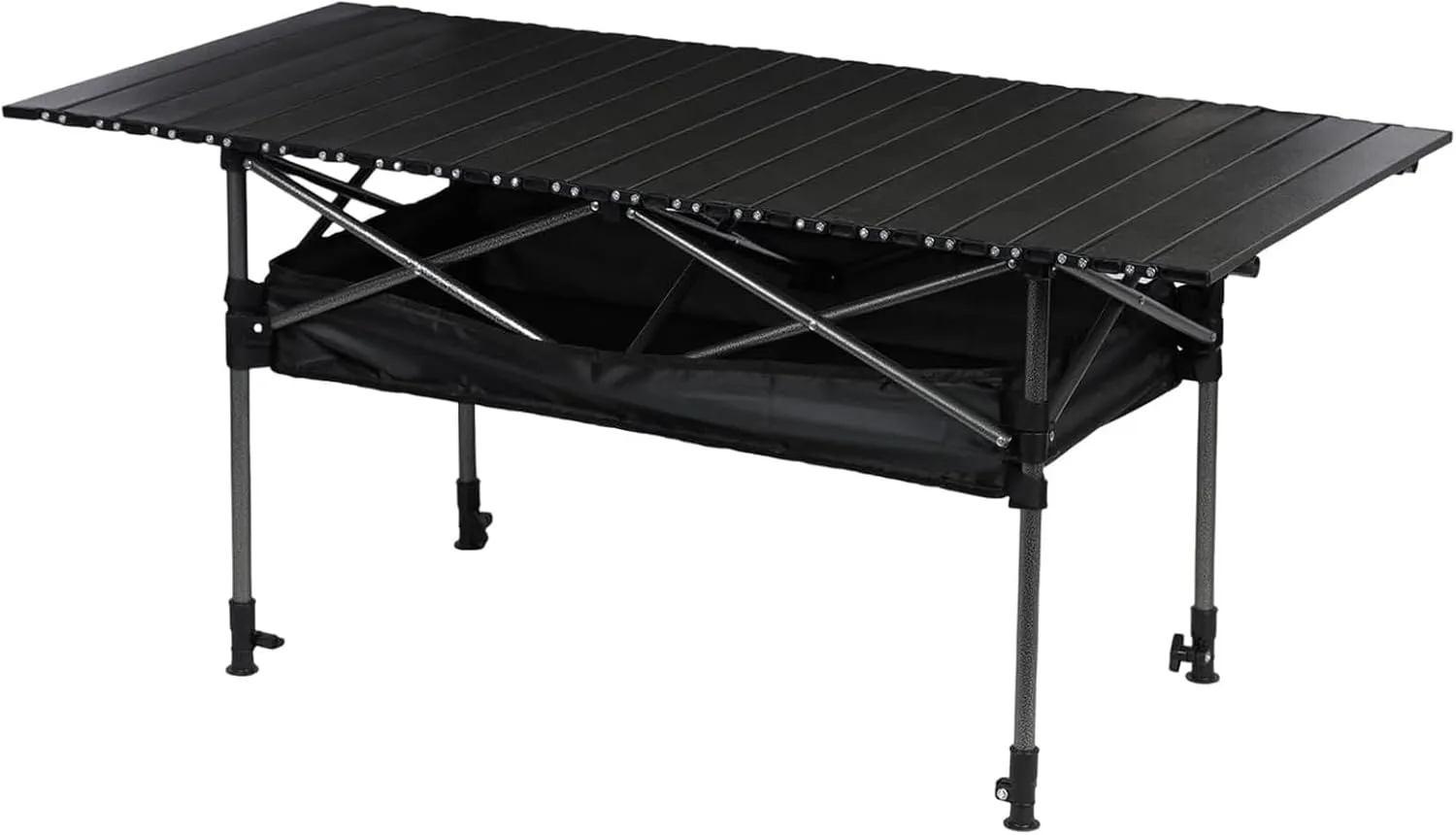 Outdoor Folding Camping Table, Ultralight Aluminum Alloy Roll Up Picnic Table with Storage Bag, Foldable Portable Table Height Adjustable for Beach, Fishing, BBQ, Hiking, 3FT, Black