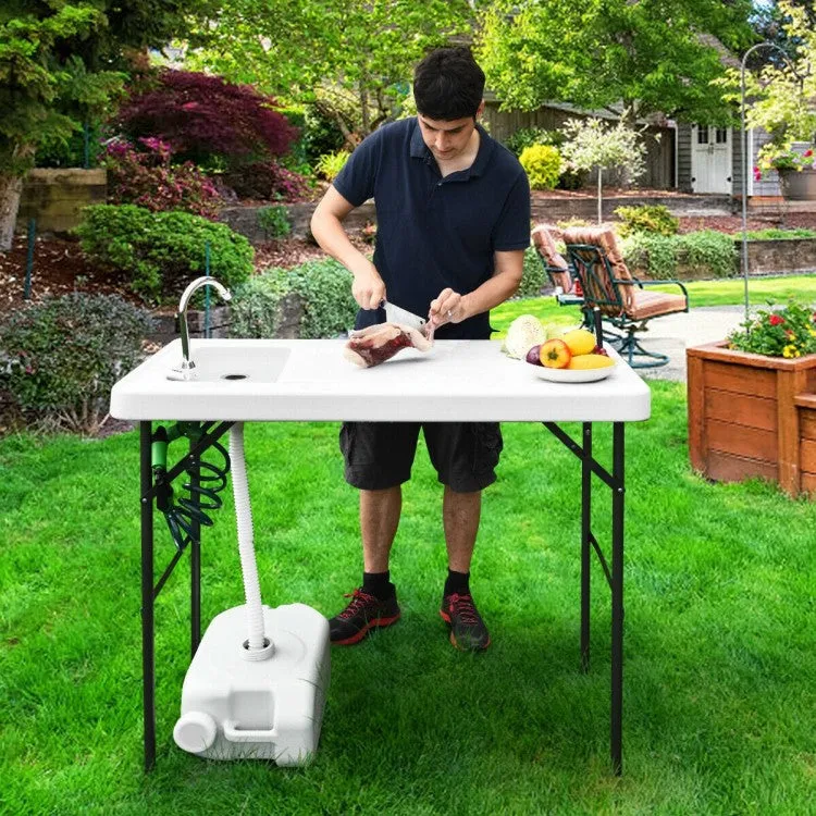 Outdoor Folding Camping Table with Faucet Sprayer - Suitable for Camping, Fishing, and Hiking