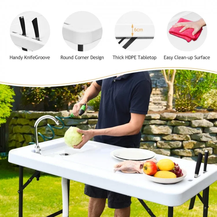 Outdoor Folding Camping Table with Faucet Sprayer - Suitable for Camping, Fishing, and Hiking