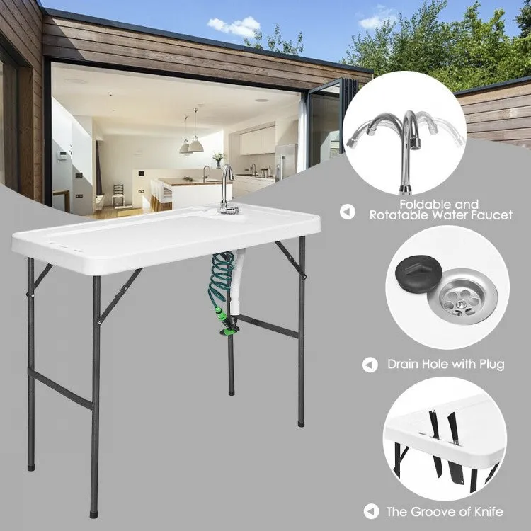 Outdoor Folding Camping Table with Faucet Sprayer - Suitable for Camping, Fishing, and Hiking