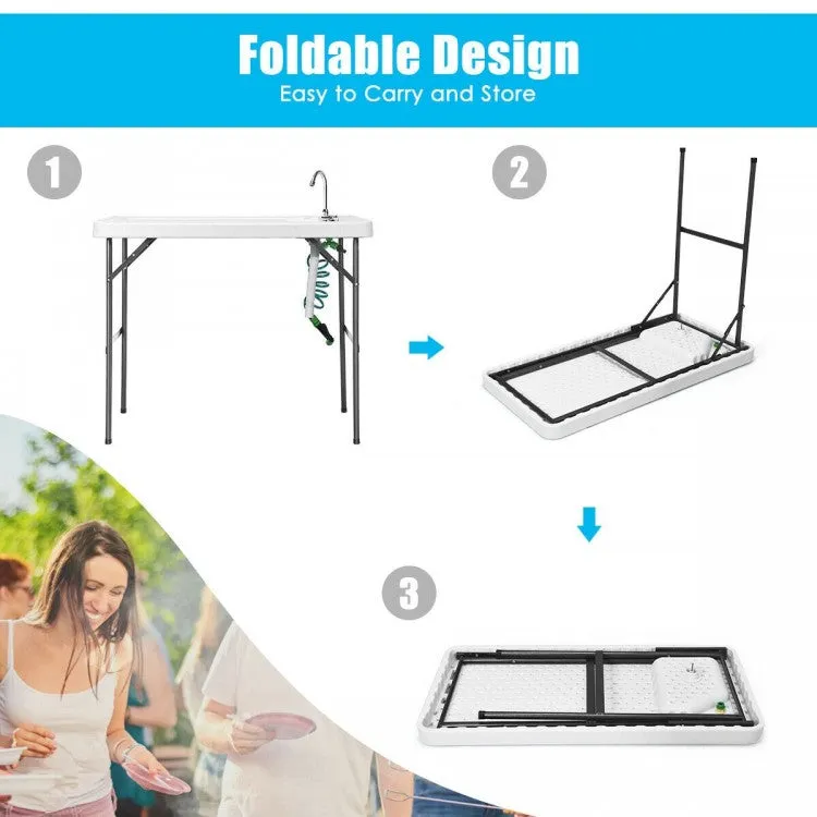 Outdoor Folding Camping Table with Faucet Sprayer - Suitable for Camping, Fishing, and Hiking