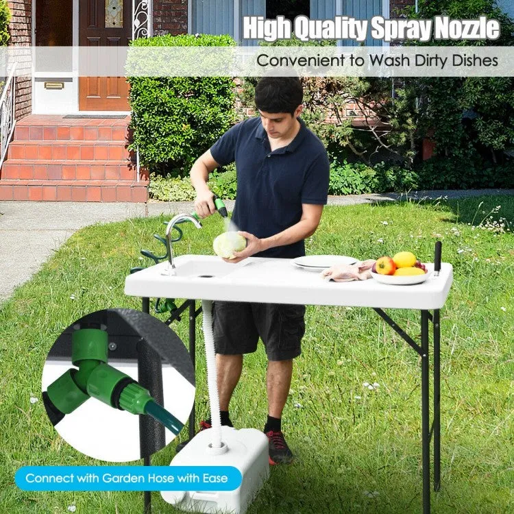 Outdoor Folding Camping Table with Faucet Sprayer - Suitable for Camping, Fishing, and Hiking