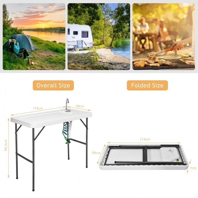 Outdoor Folding Camping Table with Faucet Sprayer - Suitable for Camping, Fishing, and Hiking