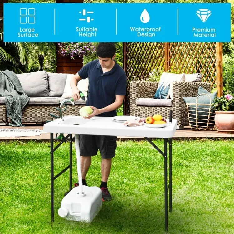 Outdoor Folding Camping Table with Faucet Sprayer - Suitable for Camping, Fishing, and Hiking