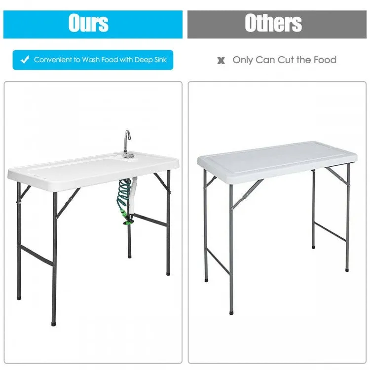 Outdoor Folding Camping Table with Faucet Sprayer - Suitable for Camping, Fishing, and Hiking