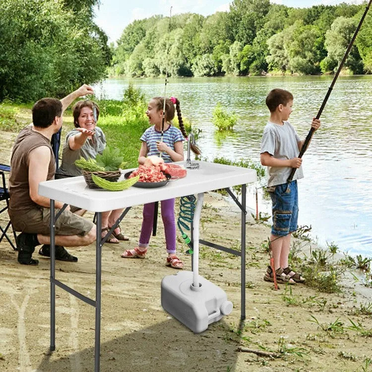 Outdoor Folding Camping Table with Faucet Sprayer - Suitable for Camping, Fishing, and Hiking
