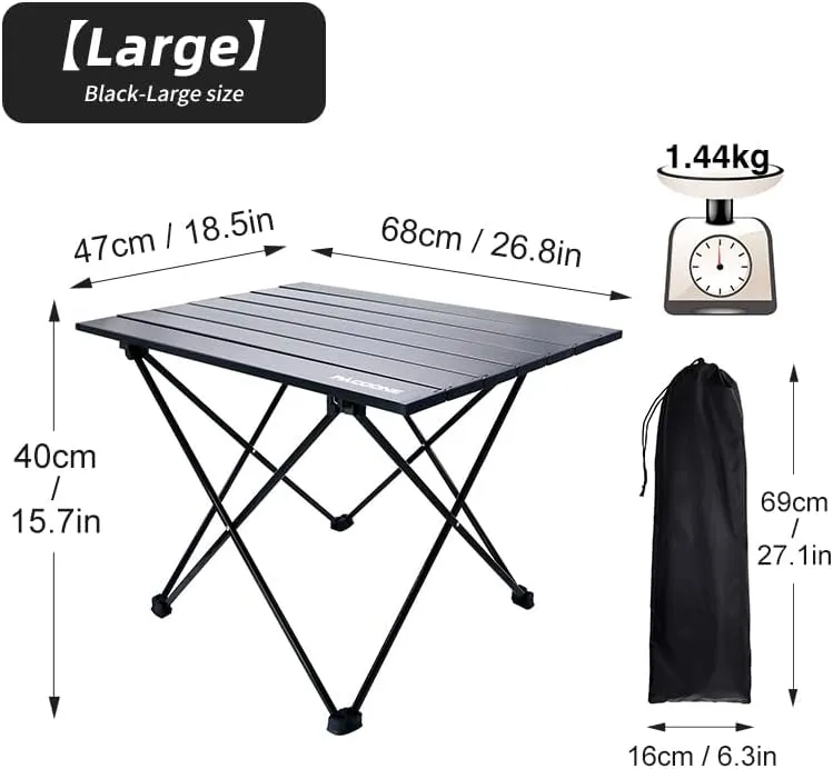 Outdoor Folding Table Lightweight Compact Aluminum Camping Table Roll Up Top 4 Person Portable Picnic Square Table with Carry Bag Ideal for Picnic Cooking Beach Travel Barbecue (Large)