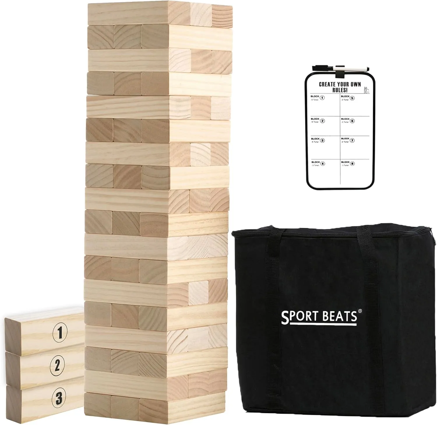Outdoor Games Large Tower Game 54 Blocks Stacking Game Includes Carry Bag