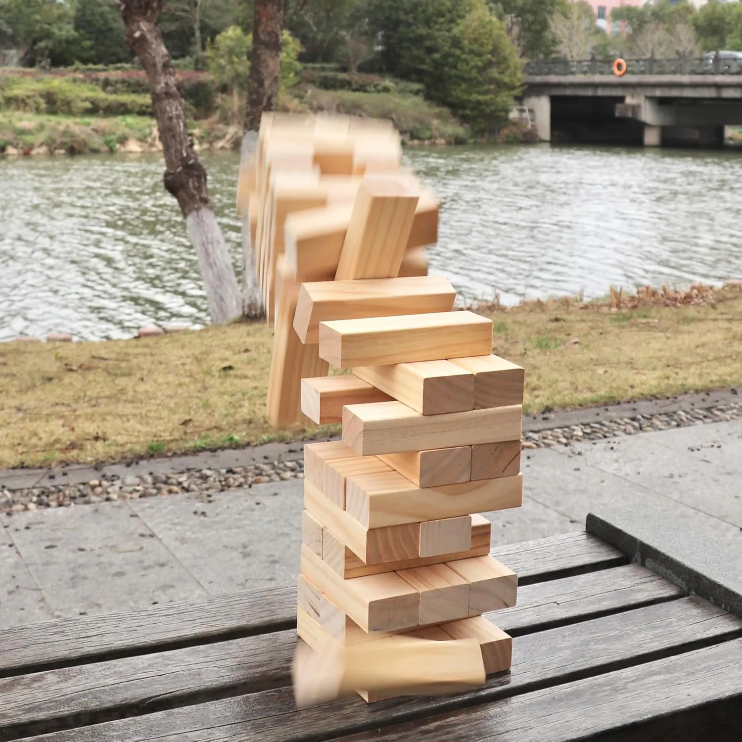 Outdoor Games Large Tower Game 54 Blocks Stacking Game Includes Carry Bag