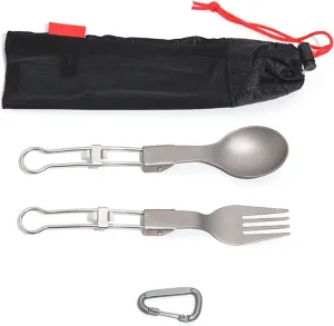 Outdoor Metal Tableware Folding Camping Cutlery with Storage Bag Fork Spoon Travel Utensils for Outdoor Picnics Dining